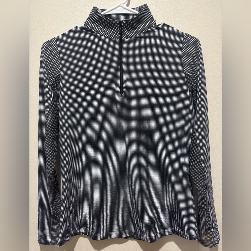 IBKUL Quarter Zip Pullover Mock Neck Black & White Gingham Check XS